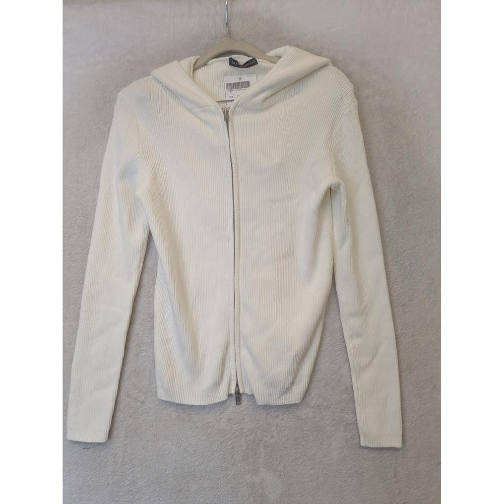 NEW Brandy Melville Hoodie Women's One Size White Ribbed Knit Double Zip